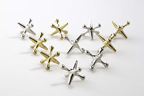 Retro Vintage Classic Jacks Game, 10 Pieces Classic Gold and Silver Metal Jacks with 1 Red Bouncy Ball and 1 Polka Ball and Instruction Set in Unicorn Box Perfect for Gifts and Unicorn Themed Parties
