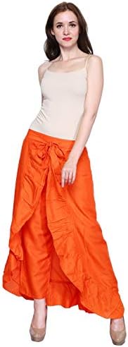 TruDx Women's Ruffle Plain Wide Leg Split Tie-Waist Maxi Long Palazzo Overlay Pant Skirts