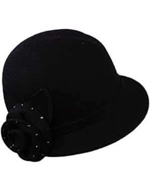 Women's Jeweled Rose w/ Petals Accent Wool Felt Bucket Cloche Hat