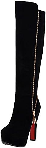 AIYOUMEI Women's Round Toe Thick Heel Zipper Winter Platform Knee High Boots