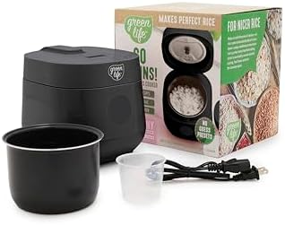 GreenLife Digital Rice Cooker, 2-Cups Uncooked/4-Cups Cooked, Removable Nonstick Ceramic PFAS-Free Pot, One-Touch Presets, Oats, Quinoa, Brown Rice, Auto Keep Warm, Fuzzy Logic Tech, 1.5QT, Black