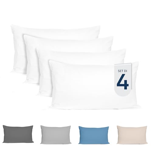 Federe Cuscini 40x80 (Set di 4) - Bianco - per i Cuscini 40 x 80 cm - 100% Jersey di Cotone - Federa da Cuscino - Copri Cuscino per Letto - Fodera Protezione per Cuscino