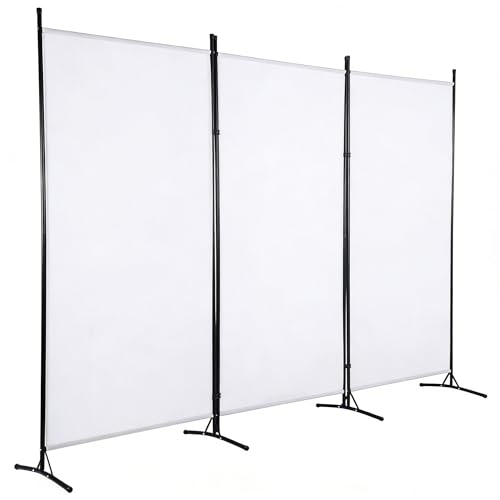 Dsocool 3-Panel Room Divider Privacy Screen, (260cm W x 180cm H) Portable Folding Partition with Metal Frame, Partition Room Dividers Freestanding Wall Divider Screen for Dorm Studio Office (White)