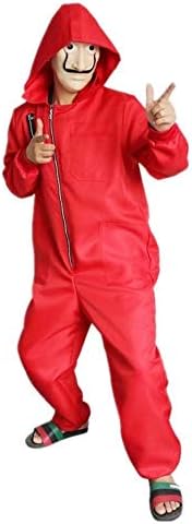 Zhuchao La Casa De Papel Costume with Salvador Dali Mask Money Heist The Paper House Hallowen Cosplay Party Costume Red Coverall for Adult & Kid