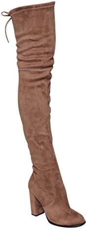Women's Thigh High Boots Drawstring Inside Zip Block Heel Snug Fit Over The Knee, Color Taupe, Size:9