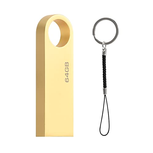 USB Flash Drive 64GB, Mini Memory Stick 64 GB Waterproof Thumb Drive Pendrive USB Stick 64GB for PC Laptop Computers Tablet etc (Gold)…