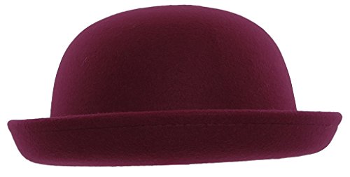 EOZY Girls Wool Felt Roll Brim Bowler Derby Hats Billycock Cloche 21" Wine - Thumbnail 3