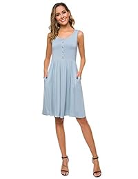 ZEUORLL Vestido de verano con botones y bolsillos sin mangas, casual, plisado