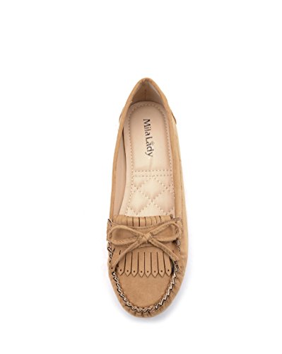 Mlia Lady Womens Casual Slip On Loafer Moccasins Flats Driving & Walking Shoes Zoe Tan/Suede 7.5