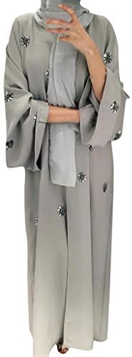 HEFYBA Solid Color Prayer Cardigan Women's Bead Cardigan Tunic Dubai Middle Eastern Women's Robe Long Sleeve Dress
