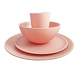 Bamboo Fiber 4-Piece Non-Breakable Dish Set - Dishwasher Safe - Pink Modern Design for All Ages