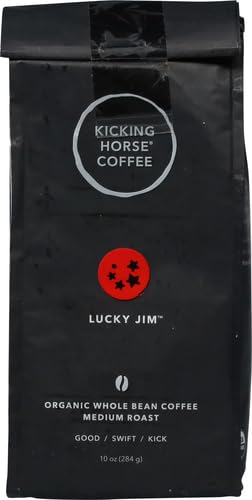 KICKING HORSE COFFEE LUCKY JIM WHOLE BEANS, MEDIUM ROAST, CERTIFIED ORGANIC FAIRTRADE KOSHER COFFEE, BLACK, 10 OZ