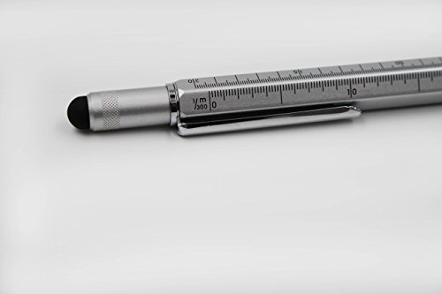 6 in 1 Multitool Pen with Gift Box - Includes 1 Ballpoint Pen, Universal Stylus Pen, Ruler,Flat and Phillips Screwdriver Bit, Level Gauge - The Perfect Multi-Function Gadget (Model B, 1PCS LIGHT GREY)