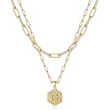 M MOOHAM Dainty Gold Necklace for Women - 14K Solid Gold Over Layering Necklaces for Women Cute Hexagon Letter Initial Necklaces for Women Gold Layered Necklaces for Women Jewelry Gifts price in