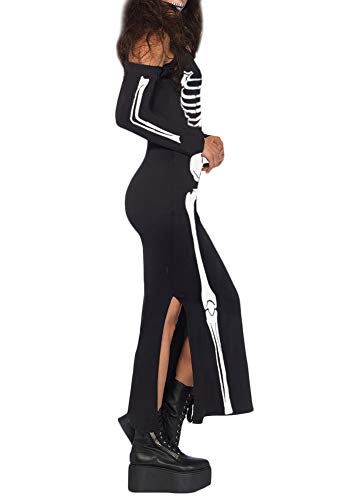 For G and PL Halloween Womens Bodycon Skeleton Party Costume Sexy Cold Shoulder Maxi Dress Skull Black M - Thumbnail 2