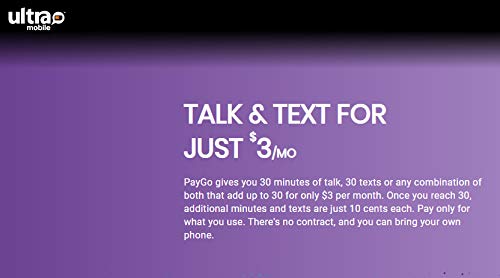 Ultra Mobile Sim Card PayGo $3/mo