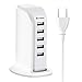 USB Charger 5 Port 5 Feet Cord Socket, Kasonic Universal 6A 30W Portable Hub Desktop Wall Charging Multi Ports Rapid Adapter Vertical Station(White-196)