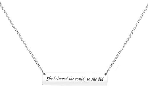 Gold And Silver Rectangular Letter Exquisite Pendant Necklace"she believed she could ...so she did"Wife And Daughter Special Gift (SILVER)