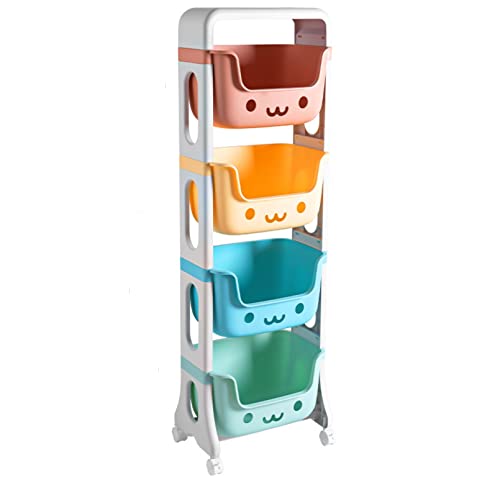 AM ANNA 4 Tier Toy Organizers and Storage Bins on Wheels, Kids Storage Organizer for Toys, Toddler Bedroom Furniture for Toys, Toiletries, Storage Organizer Toy Bins for Kids (4 Tier)