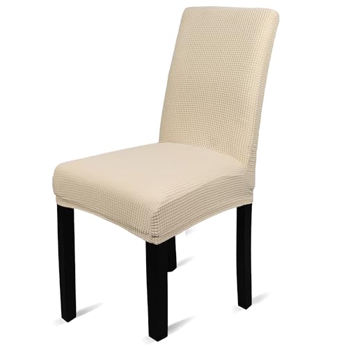 WedDecor Velvet Dinning Chair Cover Stretch Modern Seat Cover Elastic Removable Washable Spandex Chair Protectors Slipcover for Kitchen, Wedding, Banquet, Living Room, Home Decor, Ivory, Pack of 6