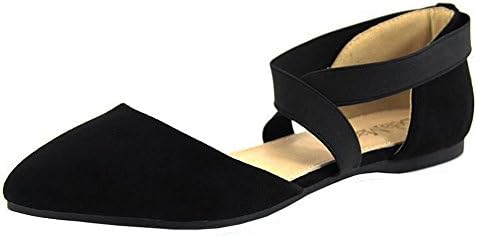 Anna Shoes Women's Elastic Ankle Wrap Strappy D'Orsay Pointy Toe Ballet Flat (9 B(M) US, Black)