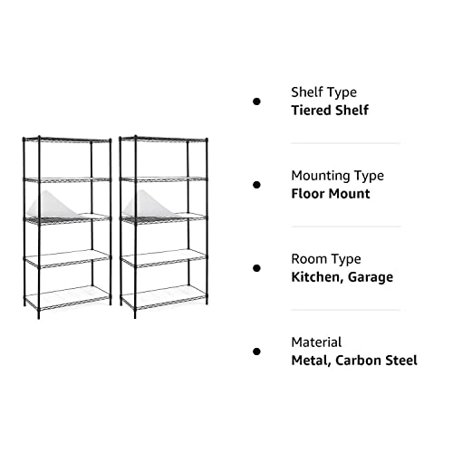 EFINE 2Pack 5Shelf Shelving Unit, Adjustable, Heavy Duty Carbon Steel