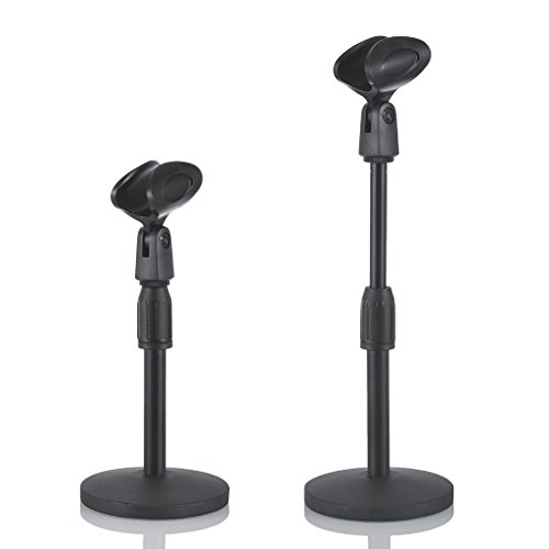 2 Pack Universal Desktop Microphone Stand Knob Structure Heavy Iron Base Adjustable Tabletop MIC Stand with Microphone Clip Black - Thumbnail 3