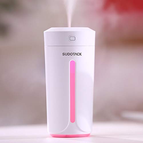 Ultrasonic USB Humidifiers, Cool Mist Personal Small Portable Travel Car Humidifier with Adjustable Mist, Colorful Light, 3-extra Cotton Filter Wick for Women Baby Living Room Bedroom Office-White