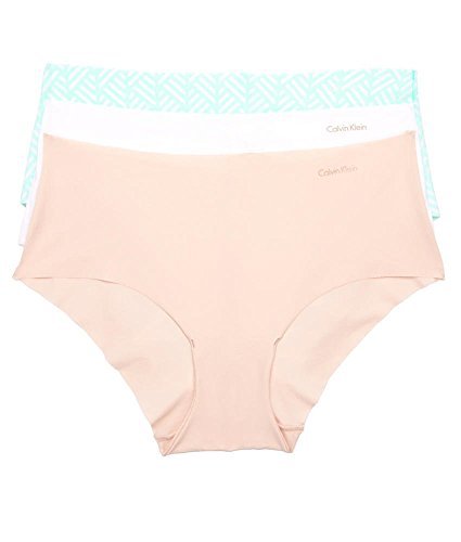 Calvin Klein Women's Invisibles 3 Pack Hipster Panty, Sheer Blush/White/Chevron Stripe, M