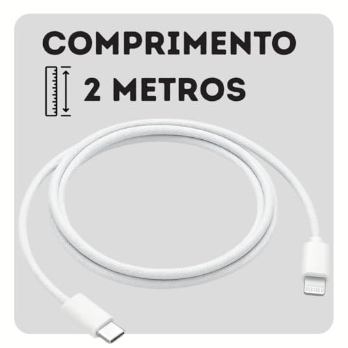 Cabo Turbo para Carregador Compatível i.Phone SE X Xr 11 12 13 14, Acabamento Premium, Reforçado c/Nylon, Carregamento 30W Ultra Rápido e Transferencia de Dados. (2 Metros de Comprimento)