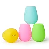 Silicone Wine Glasses Set of 4 - Unbreakable Outdoor Rubber Wine Glass,100% Silicone Dishwasher Safety - Camping Wine Glasses for Travel Party Poo Cups for Travel Camping Pool Picnic/ 12 oz by Kindga