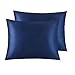 NTBAY Zippered Satin Pillow Cases for Hair and Skin, Luxury Standard Hidden Zipper Pillowcases Set of 2, 20x26 Inches, Navy Blue