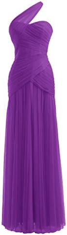 Diyouth One Shoulder Sleeveless Pleats Long Chiffon Bridesmaid Dress Purple Size 4