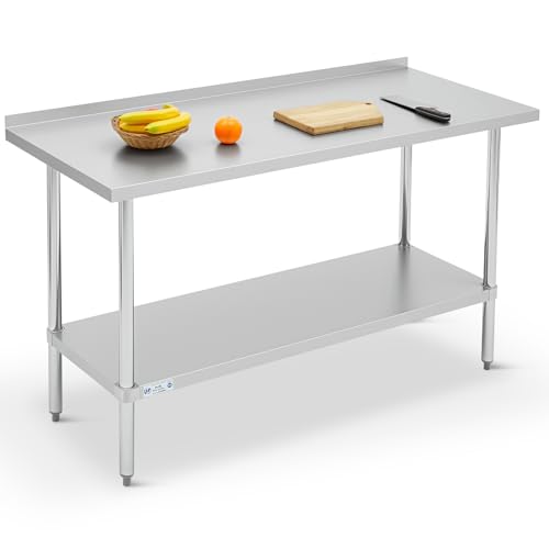 Hally Stainless Steel Work Table with Backsplash Prep Table Commercial Kitchen Table Heavy Duty Workstation, 24 x 60 Inch Food Prep Station with Adjustable Shelf for Home Garage Restaurant