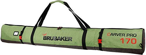 BRUBAKER Carver Performance Ski Bag for 1 Pair of Skis and Poles - Green Black - 66 7/8 Inches / 170 Cm