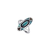 925 Sterling Silver Turquoise and Coral Oblong Shape Southwestern Style Band Ring Size 4 to11