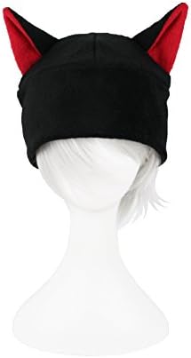 Mrawp Women's Black Fleece Cat Beanie Hat One Size (Black with Red)
