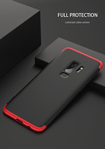BIGZOOK 3 in 1 Double Diped Slim Lightweight All Angle Protective Matte Hybrid PC Hard Back Cover for Samsung Galaxy S9 Plus (Black Red)