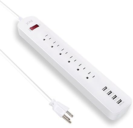 YCIND Surge Protector Power Strip With 6 AC Outlets and 4 USB Charging Ports All 5V/2.4A and 6 Feet Extension Cord ,1250W/10A (White)