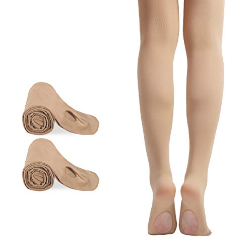 Bosowos Girls Tights Convertible Ballet Leggings Ultra Soft Transition Dance Tights for Kids Women 2 Pairs Suntan XL - Thumbnail 7