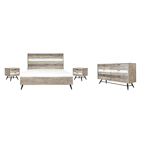 Armen Living Bridges 4 Piece King Bedroom Set in Two-Tone Acacia Wood, Natural