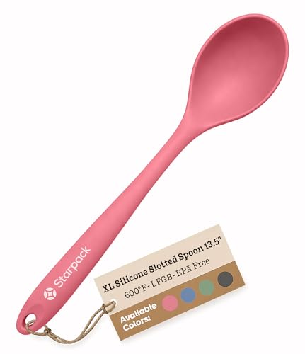 StarPack Premium XL Silikon-Servierlöffel (34,3 cm), hohe Hitzebeständigkeit bis 315 °C, hygienisches einteiliges Design, großer Servierlöffel (Kirsch