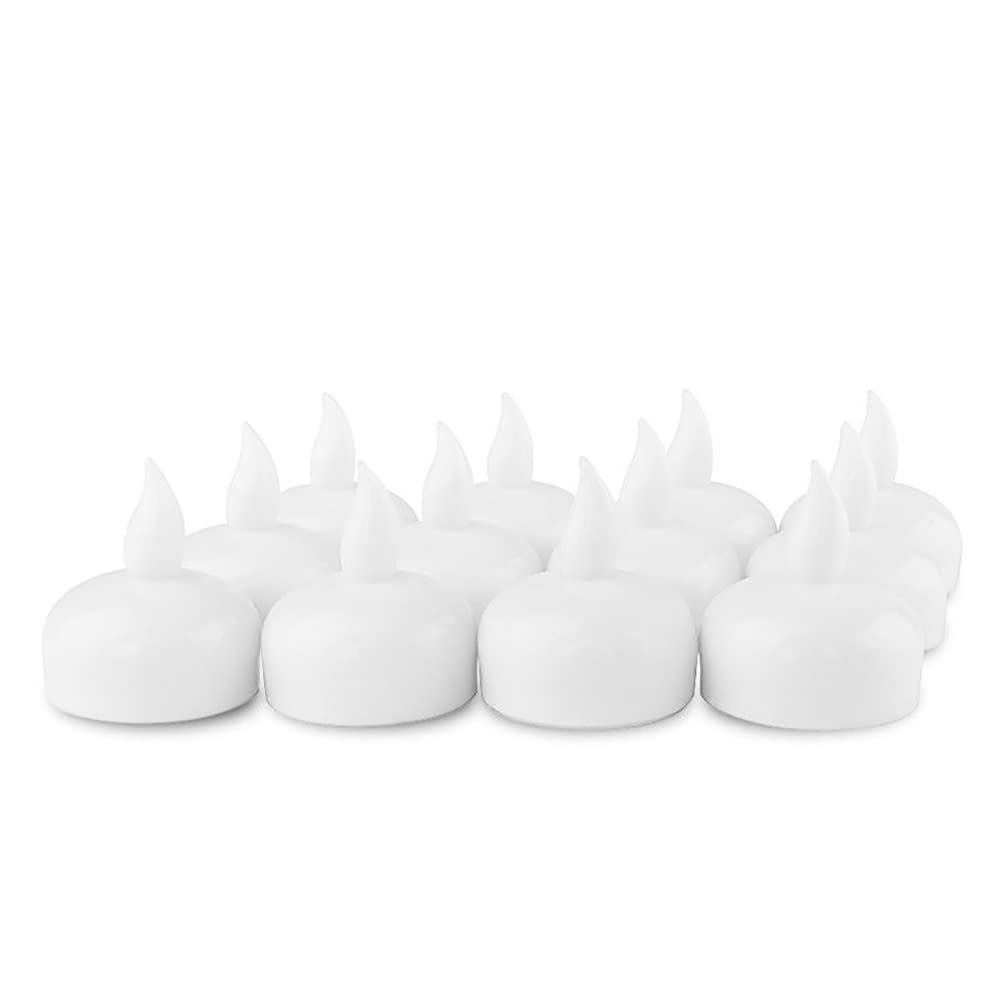 NOVELTY PLACE 12Pcs LED Floating Candles, Waterproof Flameless Tea Lights Flickering Cool White Light - Battery Operated Candles Decoration for Wedding, Thanksgiving, Christmas, Birthday Party