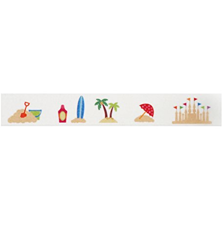 Beach Party Washi Tape (1 Roll - 9/16" wide x 10.95 yards long) - Beach Wedding Favors, Patterned Tape, Tropical Sand Beaches Party Supplies, Clear Tape