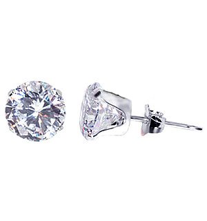 Gem Avenue 925 Sterling Silver 7mm Round Clear Cubic Zirconia Post Stud Earrings