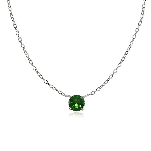 Sterling Silver Small Dainty Round Simulated Emerald Choker Necklace