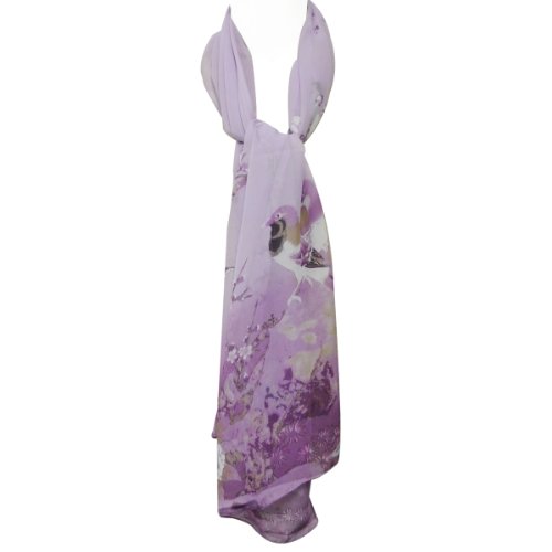 Wrapables Floral Bird Print Polyester and Silk Oblong Scarf, Wisteria