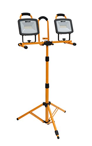 Woods WL40272S Portable LED Duel Work Light On Steel Tripod, 12000 Lumens, 140 Watts, 4000 Kelvin, 5 Foot Cord, Orange/Black
