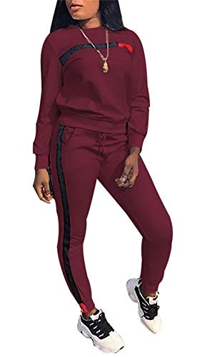 Women's Jogging Suits Casual 2 Piece Outfits Stripe Pullover Sweatshirts Long Pants Tracksuit Set Plus Size - Thumbnail 3