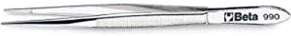Beta 9900001 Model 990 130 Straight Thin Knurled Point Spring Tweezer, Made from Stainless Steel, Bright Finish, 130 mm Size